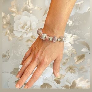 Bracelet Snake Sterling Silver .925 Murano Beads Silver Pink Charms NWOT